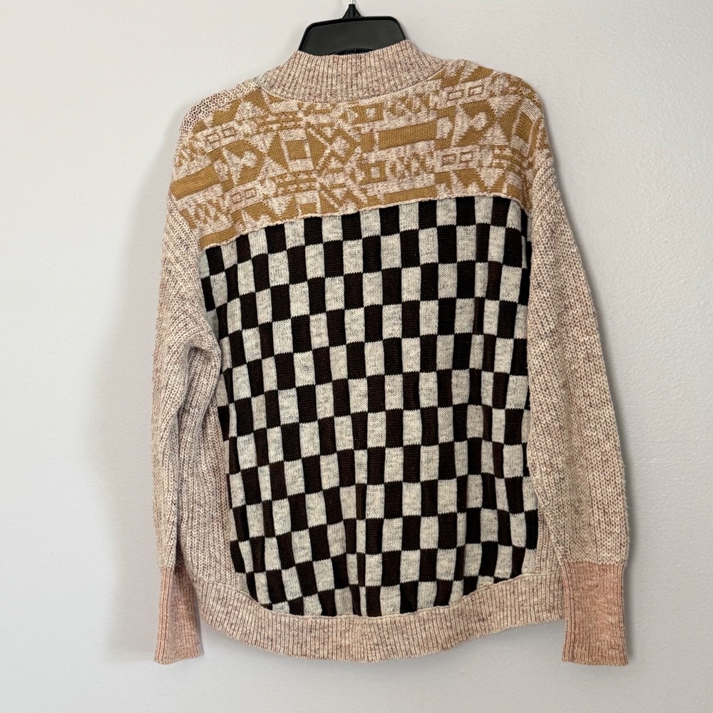 Anthropologie Pilcro Mash Up Knit Cardigan Patchwork Checkerboard Star - XSmall - Picture 5 of 5